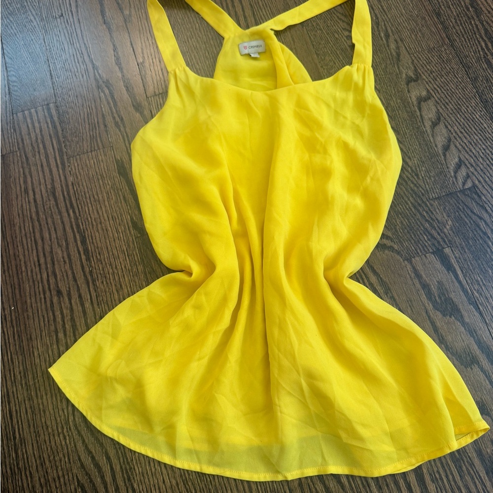 Daniel Cremieux Yellow Fitted Asymmetrical Tank Top